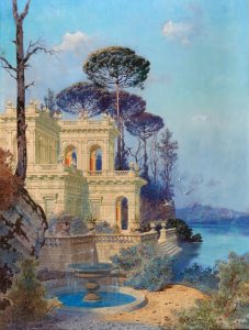 Villa with a Fountain by the Lake