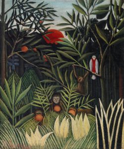 Monkeys and Parrot in the Virgin Forest