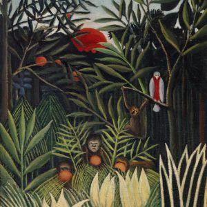 Monkeys and Parrot in the Virgin Forest