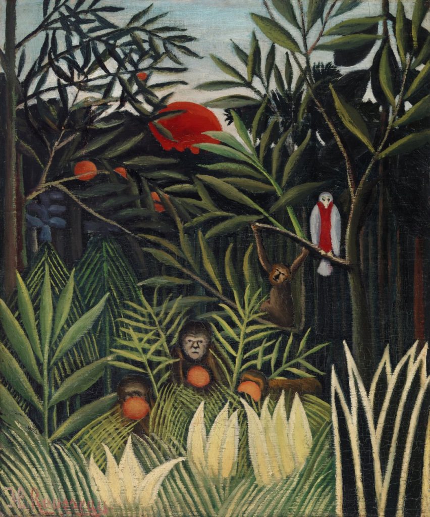 Monkeys and Parrot in the Virgin Forest