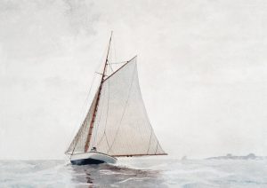 Catboat on Grey Water