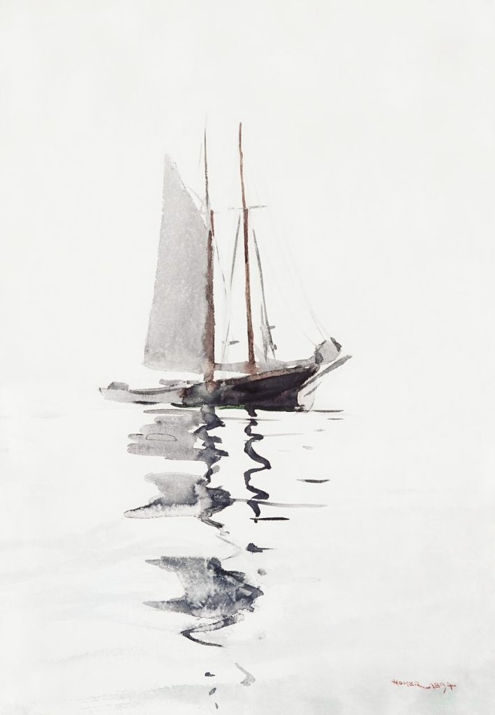Two-Masted Schooner with Dory