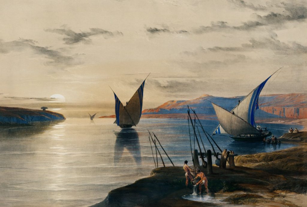 The Nile at Sunset with Boats